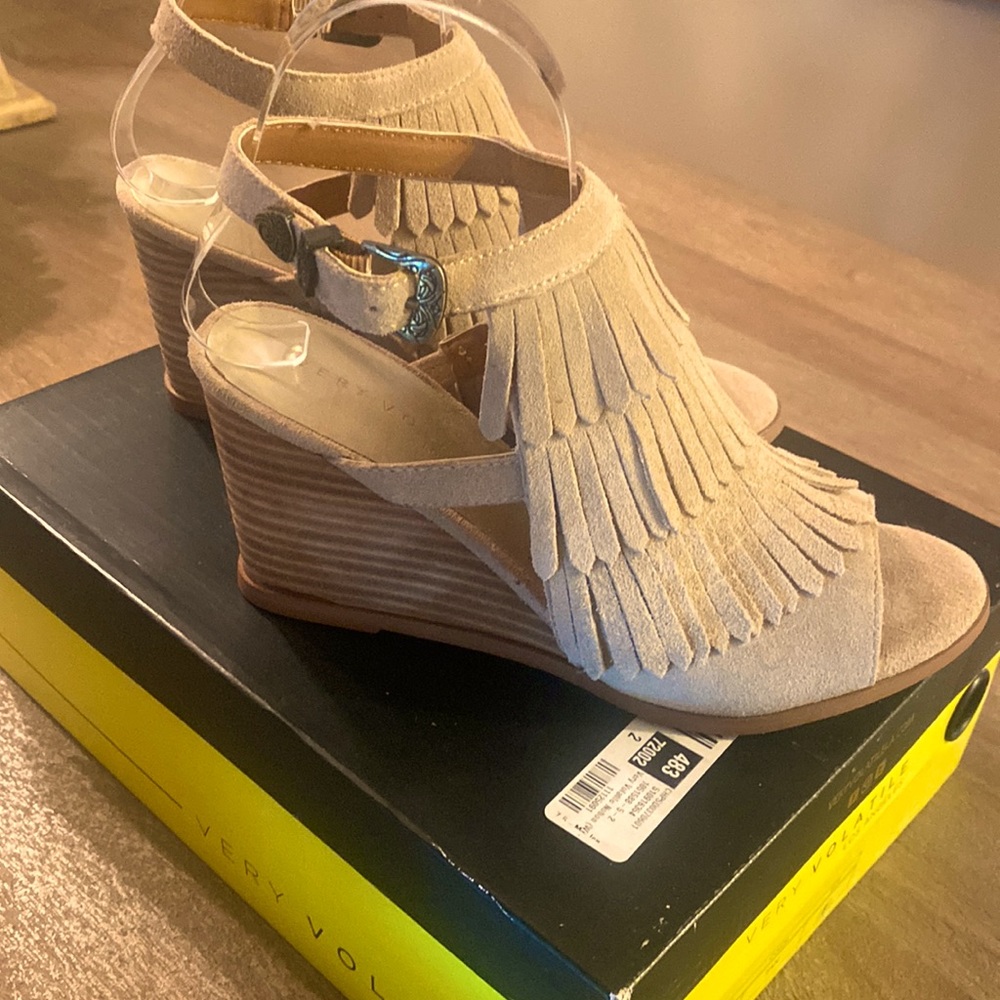 New Beige Fringe Heels